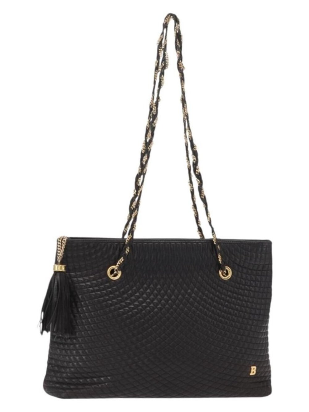 Authentic BALLY Chain Shoulder Bag Leather Black Gold